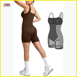 Sleeveless Square Neck Jumpsuit Shorts Tummy Control Built-In Bra Classic